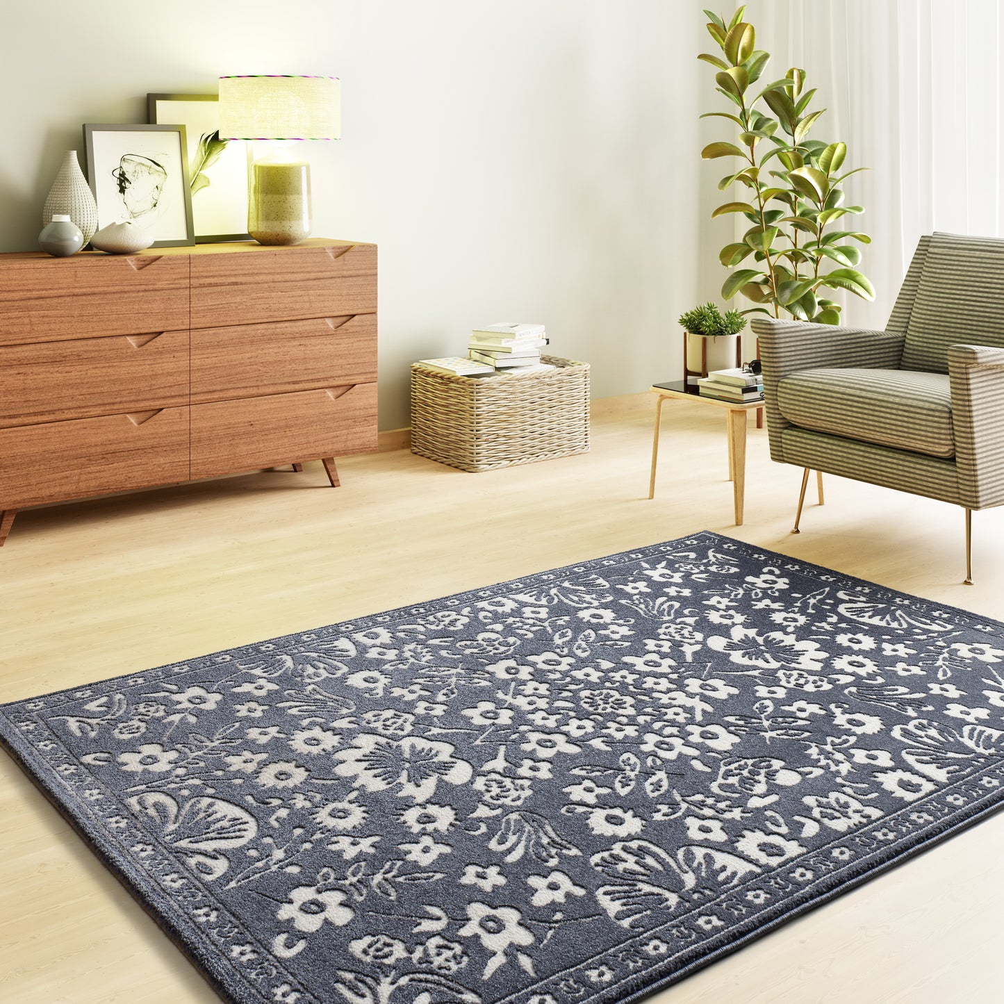 Tappeto salotto floreale moderno colore blu scuro- UN2089