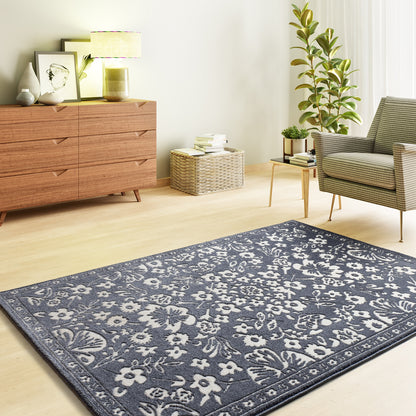 Tappeto salotto floreale moderno colore blu scuro- UN2089