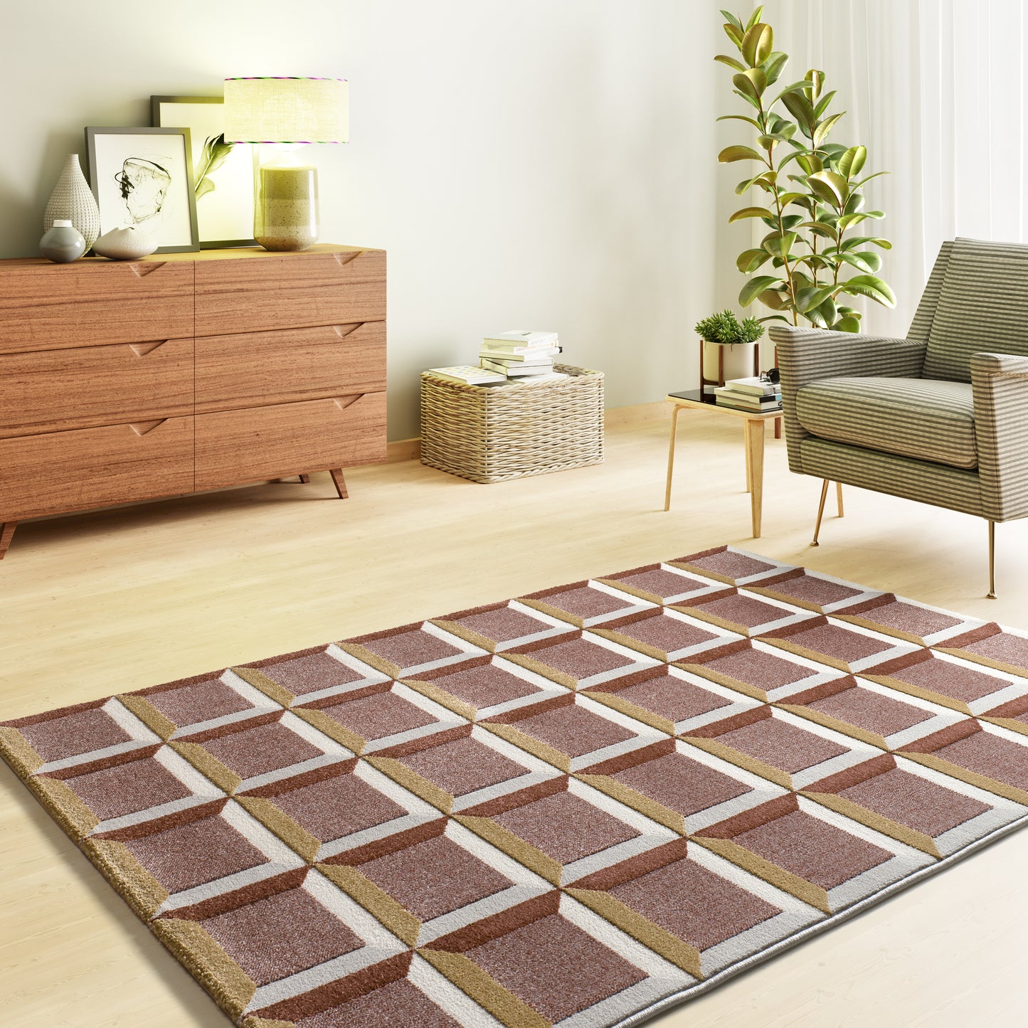 Tappeto soggiorno moderno colore mattone terracotta- UN2090