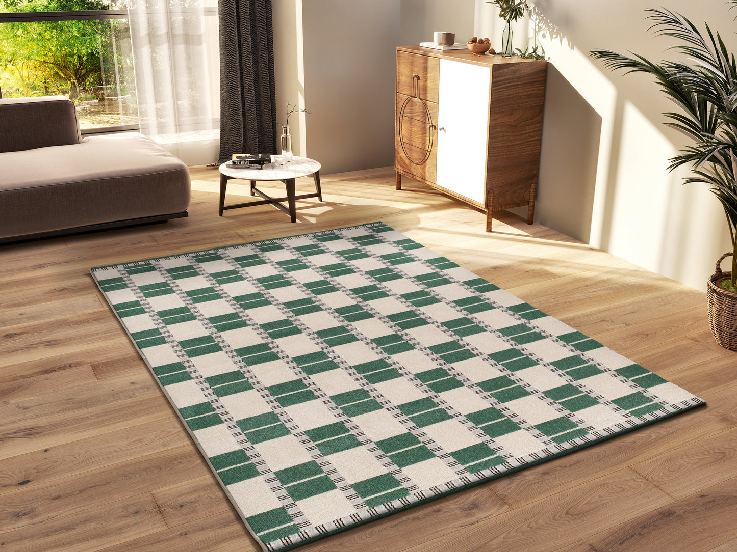 Tappeto per salotto verde geometrico moderno - UN2013