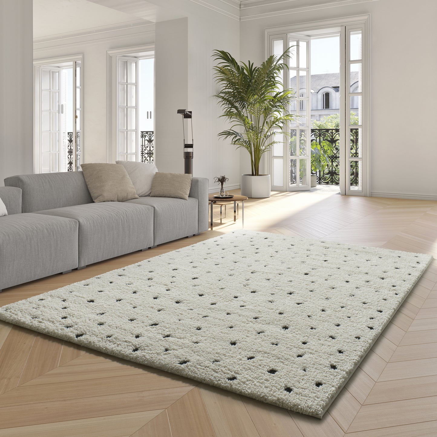 Tappeto per camera salotto disegno a pois colore bianco - UN2018