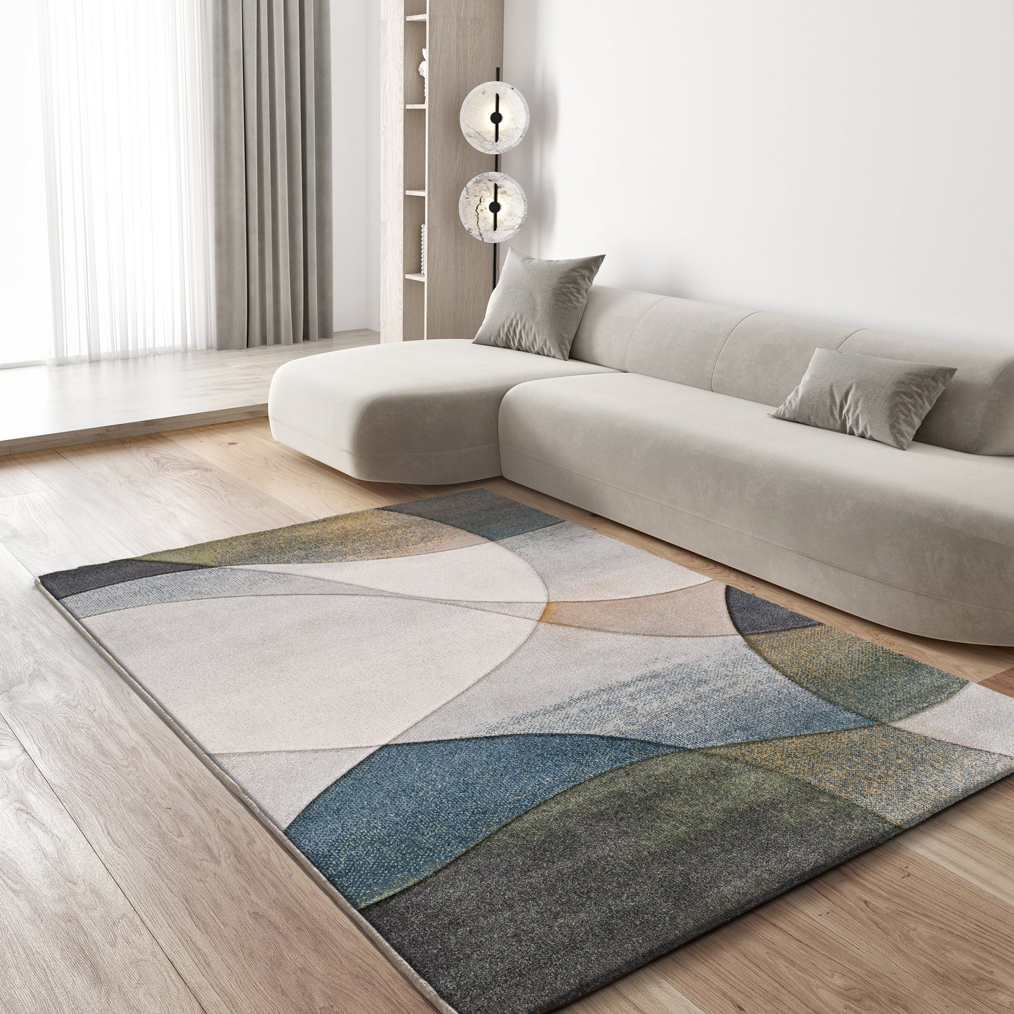 Tappeto per salotto moderno disegno geometrico blu multicolore - UN2020