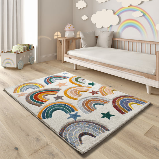 Tappeto cameretta bambini disegno stelle crema multicolore - UN6001