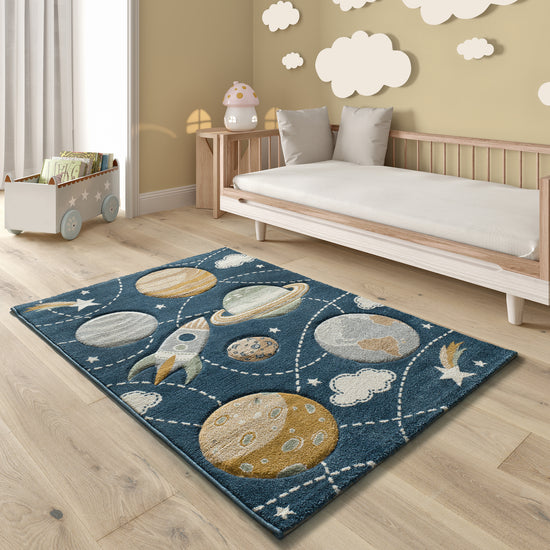 Tappeto cameretta bambini disegno pianeti blu - UN6002