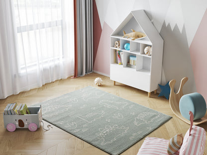 Tappeto cameretta bambini disegno dinosauri verde - UN6004