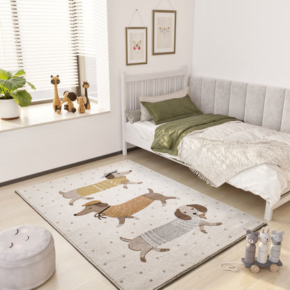 Tappeto cameretta bambini disegno bassotti bianco - UN6008