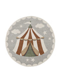 Tappeto rotondo per cameretta bambini disegno circo grigio - UN6012