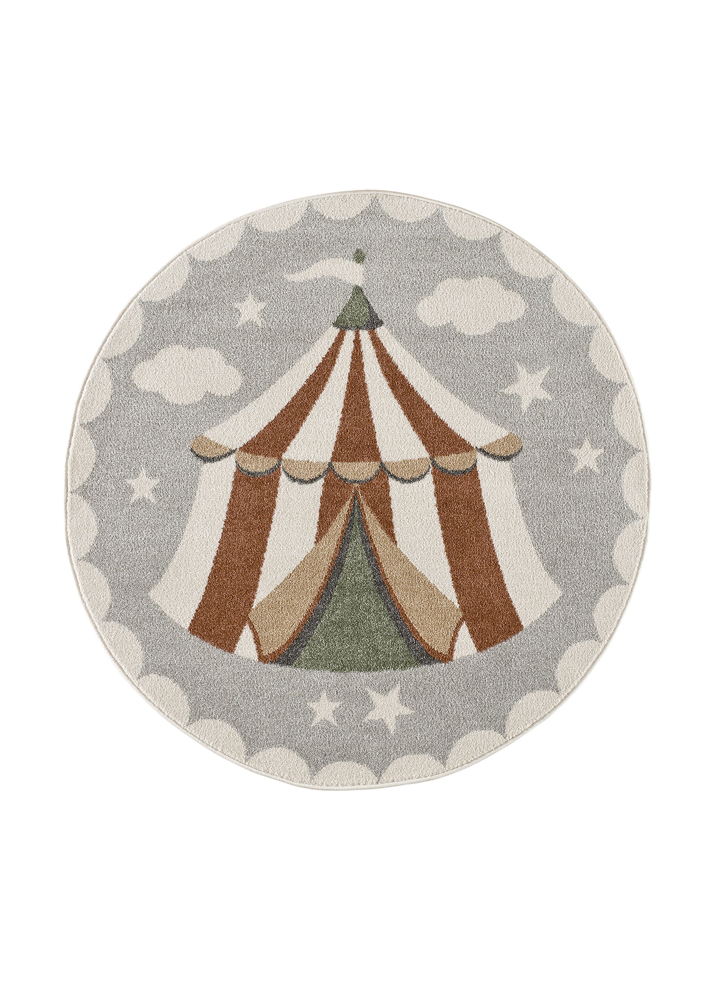 Tappeto rotondo per cameretta bambini disegno circo grigio - UN6012
