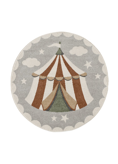 Tappeto rotondo per cameretta bambini disegno circo grigio - UN6012