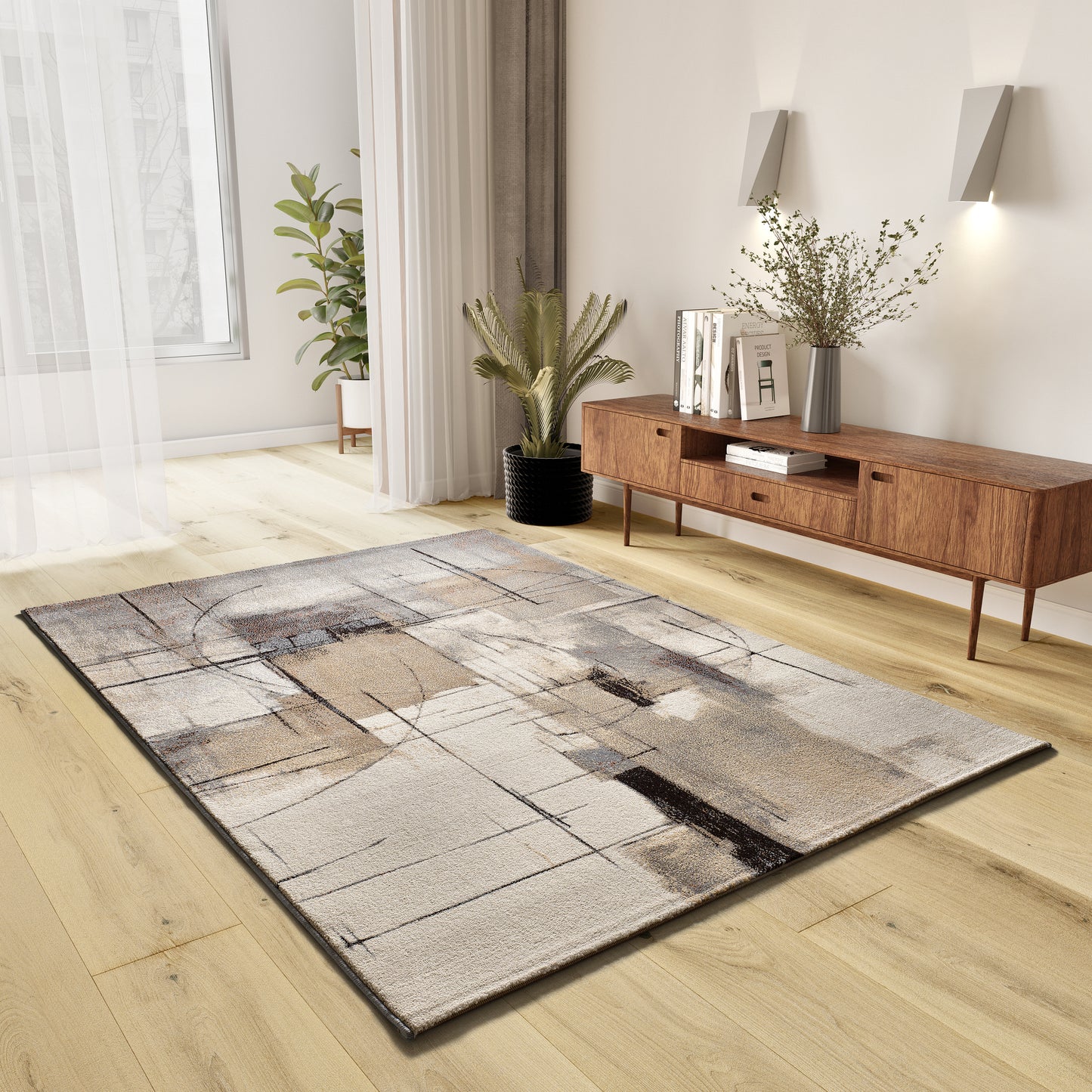 Tappeto arredo moderno disegno astratto beige - UN2022