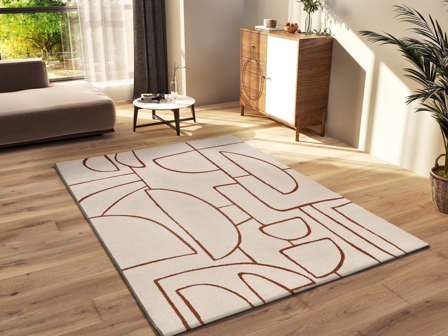 Tappeto arredo casa  disegno minimalista crema terracotta - UN2023