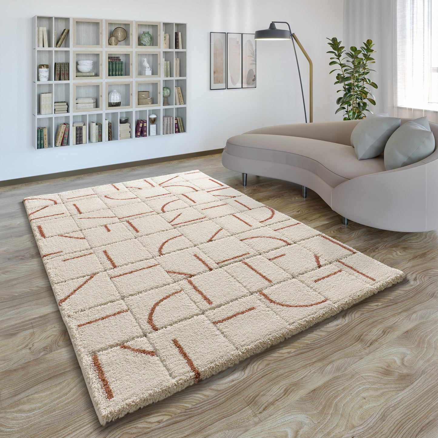 Tappeto moderno stile scandinavo colore crema terracotta - UN2027