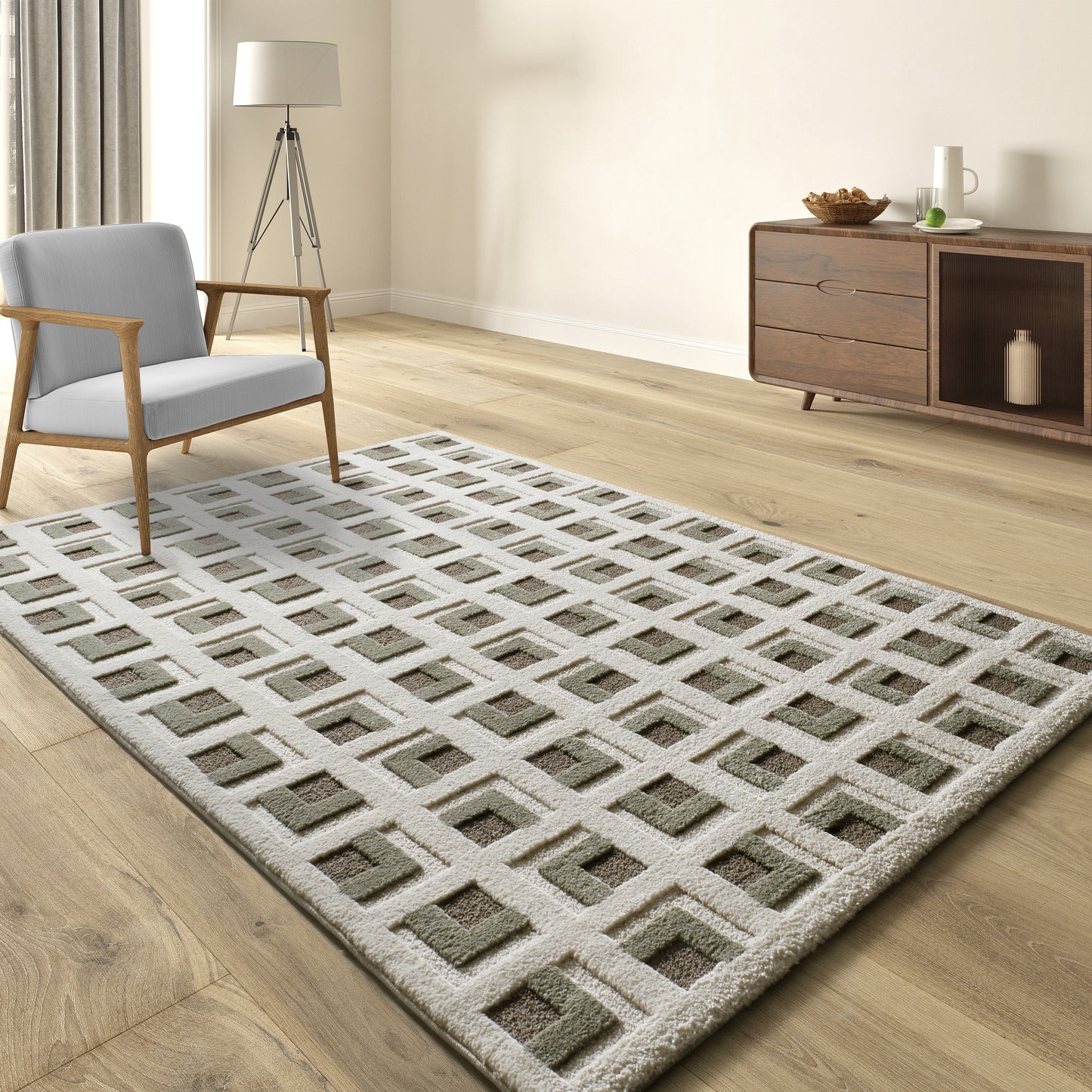 Tappeto moderno marrone crema disegno geometrico- UN2032