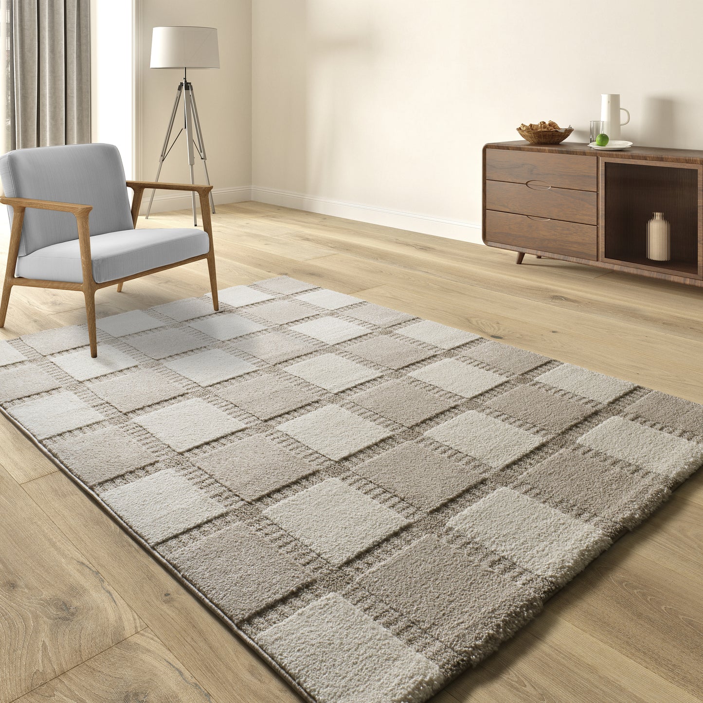 Tappeto moderno beige crema disegno geometrico- UN2031