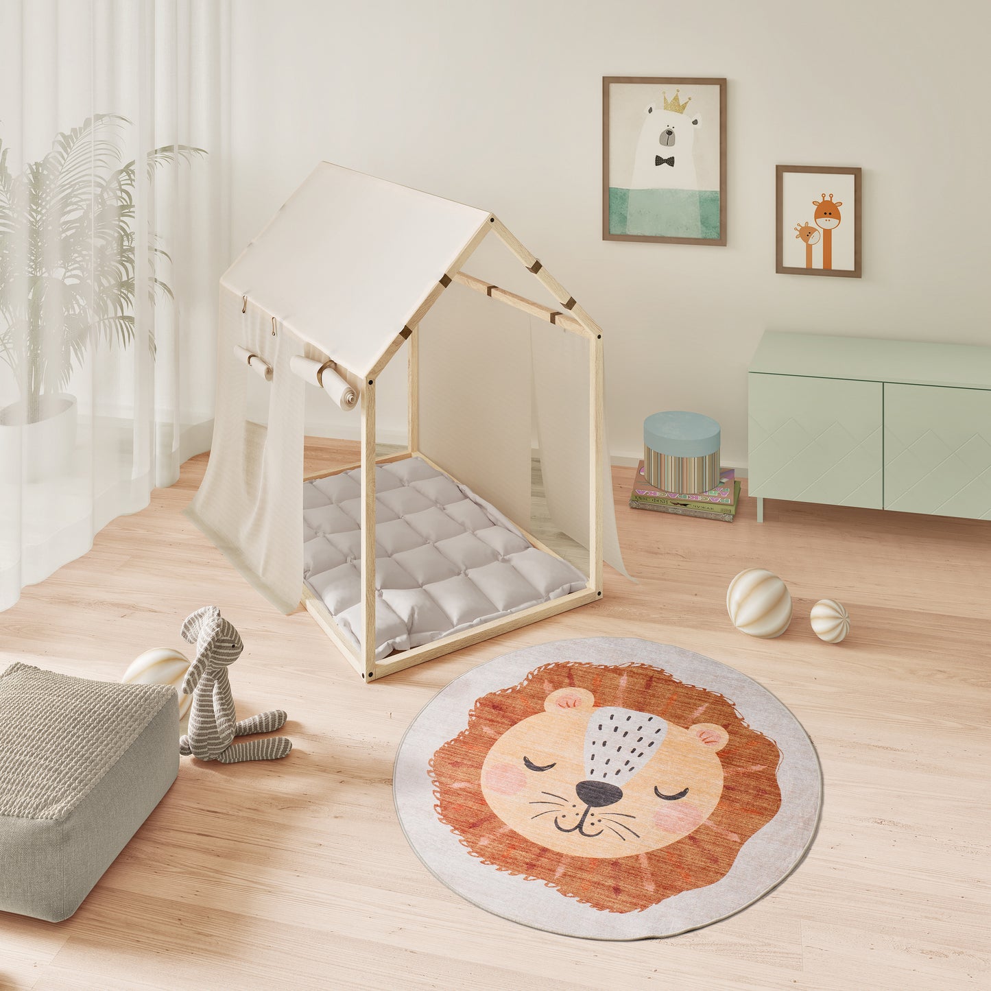 Tappeto rotondo per cameretta bambini disegno leoncino terracotta - UN6013