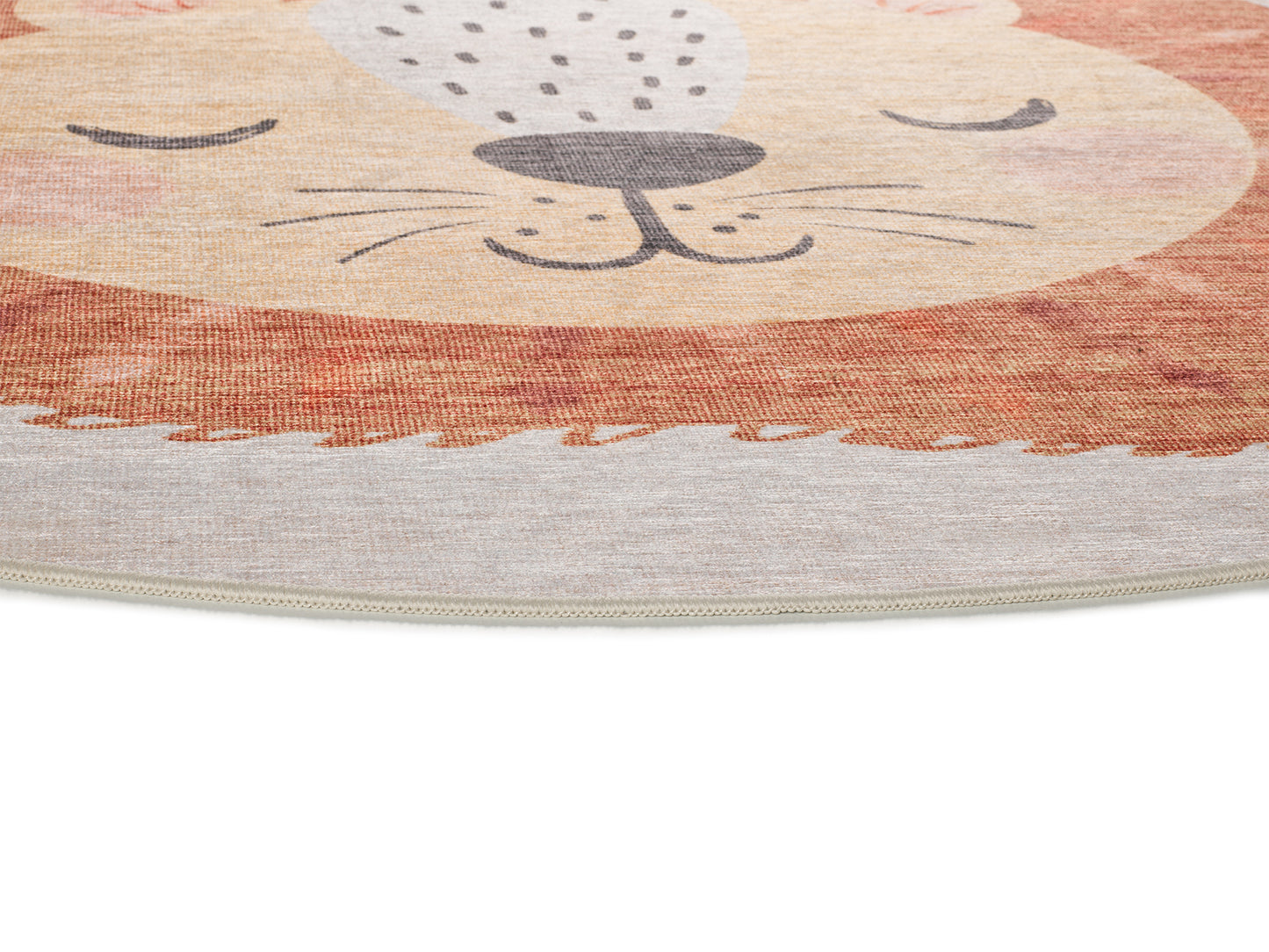 Tappeto rotondo per cameretta bambini disegno leoncino terracotta - UN6013