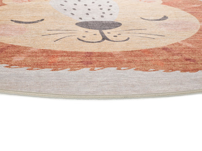 Tappeto rotondo per cameretta bambini disegno leoncino terracotta - UN6013