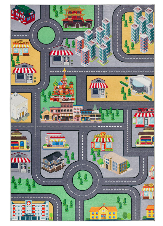 Tappeto lavabile per cameretta bambini disegno circuit multicolore- UN6017