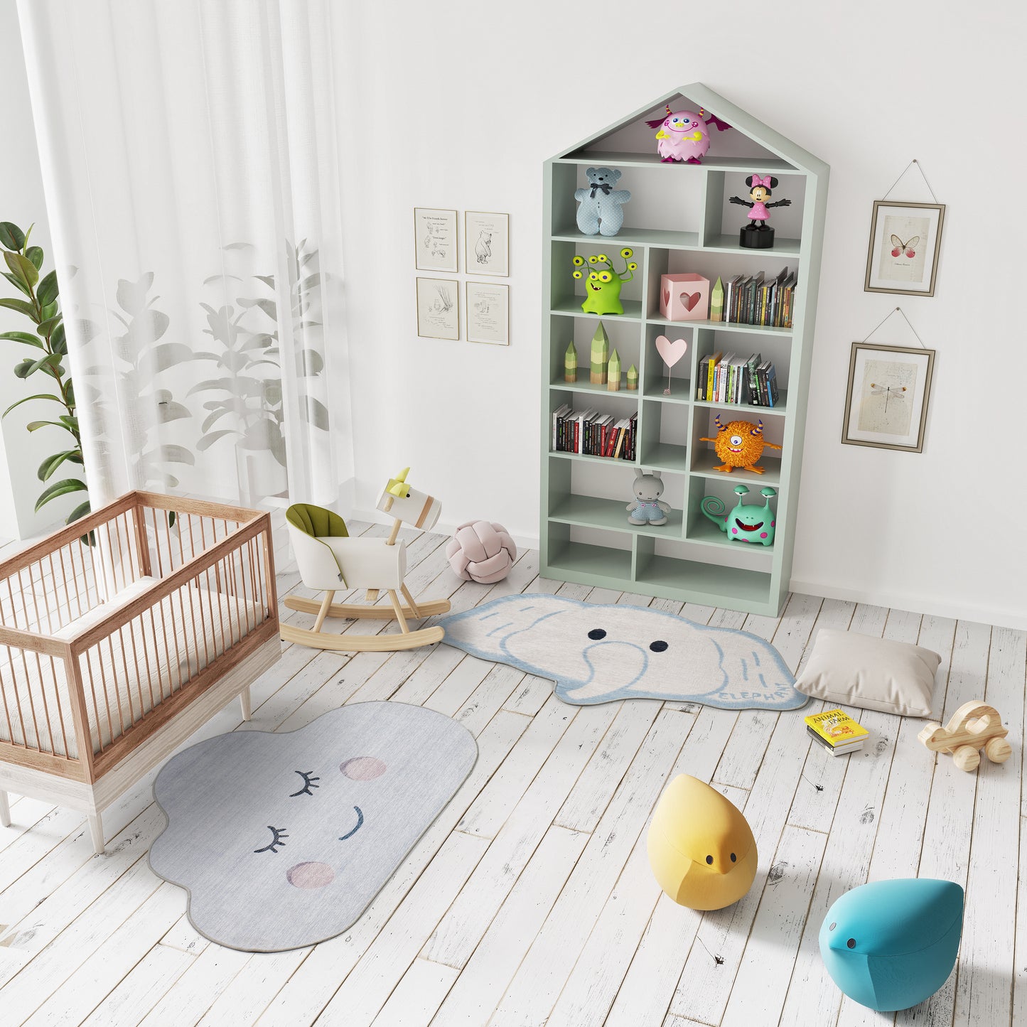 Tappeto lavabile per cameretta bambini disegno elefantino bianco- UN6015