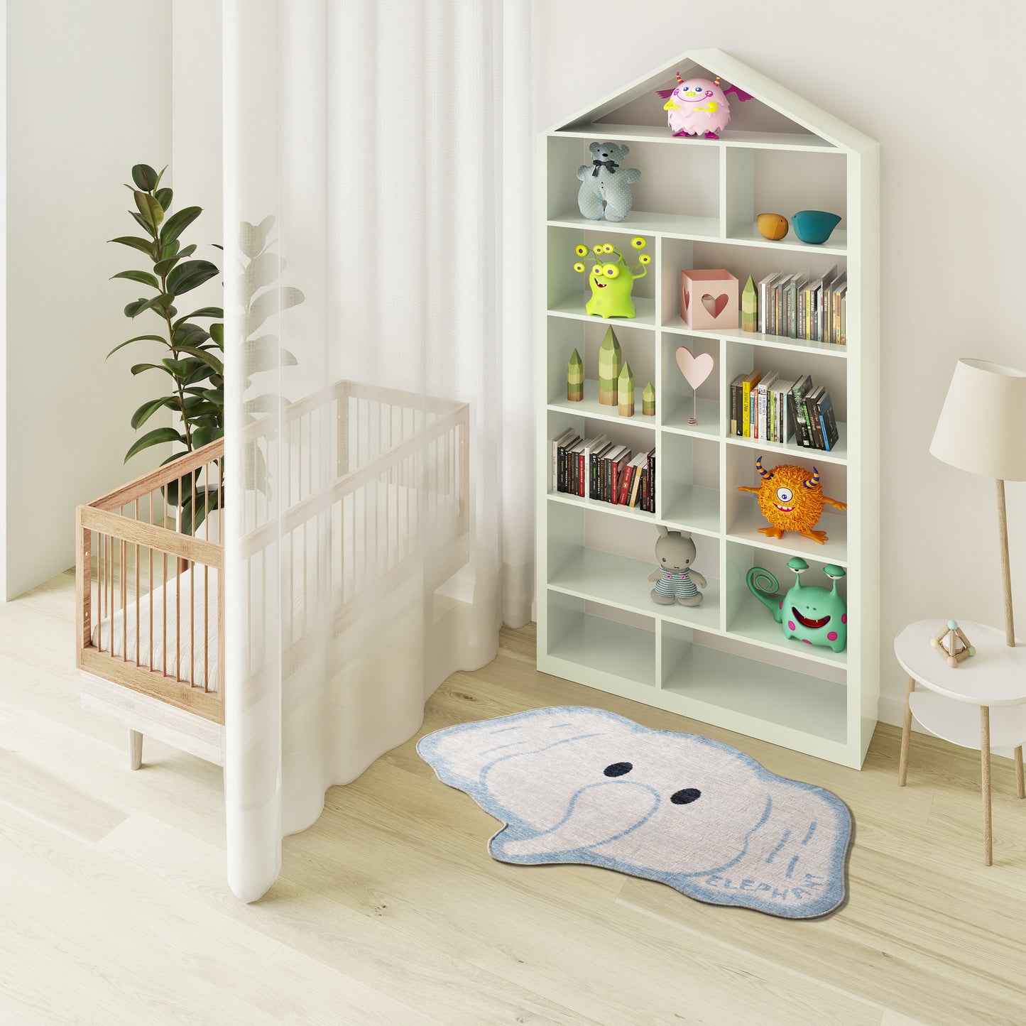 Tappeto lavabile per cameretta bambini disegno elefantino bianco- UN6015