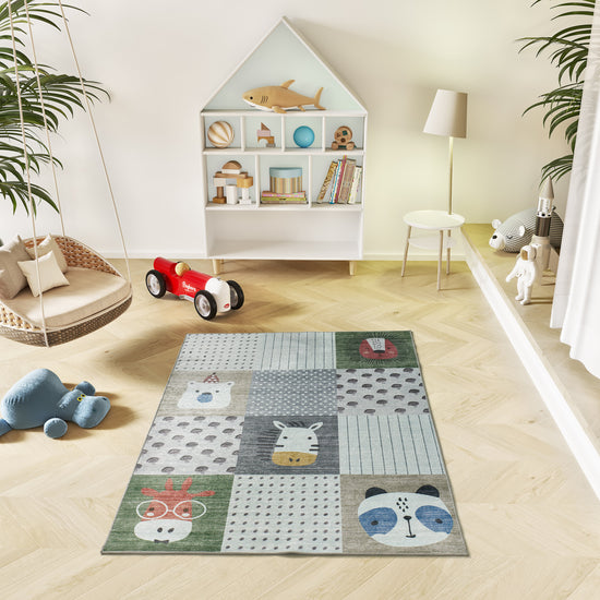 Tappeto lavabile per cameretta bambini disegno animals multicolore- UN6018
