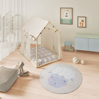 Tappeto rotondo per cameretta bambini disegno pecorella crema - UN6014