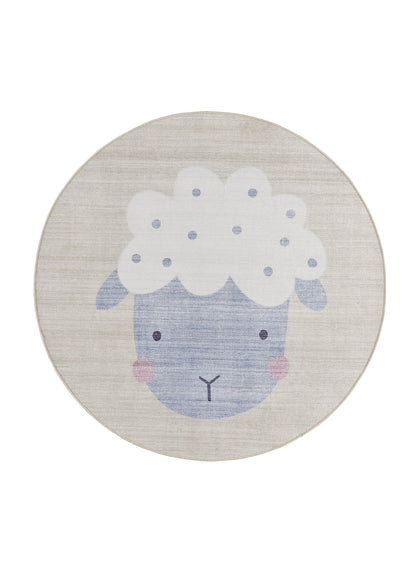 Tappeto rotondo per cameretta bambini disegno pecorella crema - UN6014
