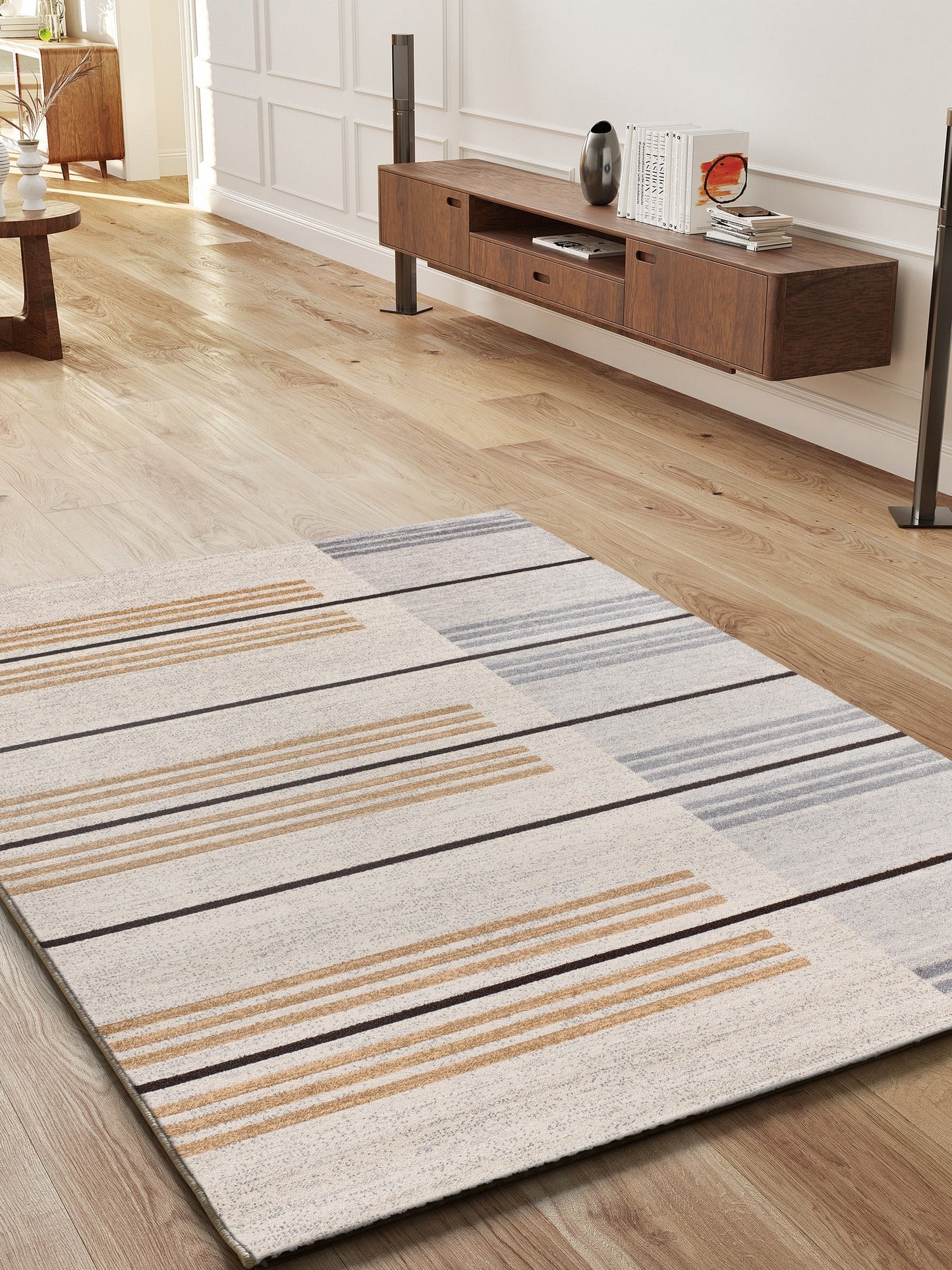 Tappeto soggiorno elegante linee geometriche grigio e beige - UN2082