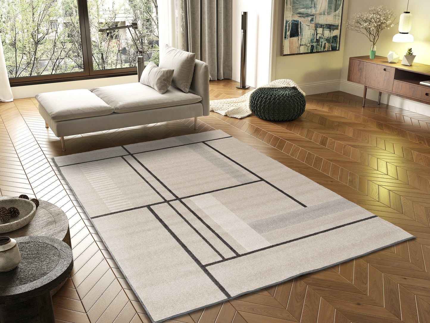 Tappeto soggiorno salotto beige - UN2036