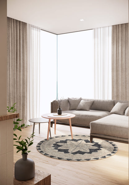 Tappeto rotondo avorio grigio antracite 150 cm cottage - VR2012