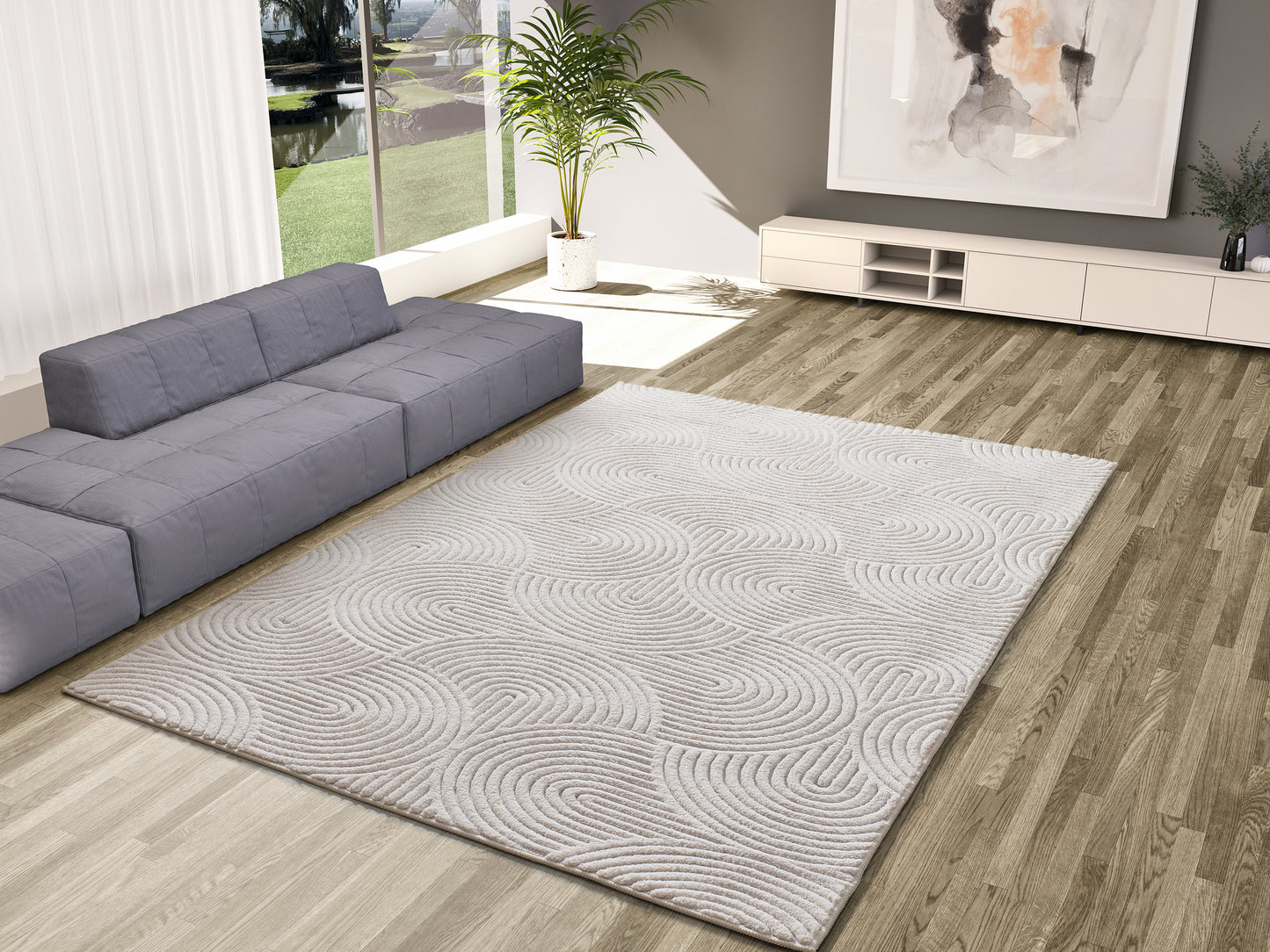 Tappeto lavabile leggero disegno moderno colore crema- UN7001