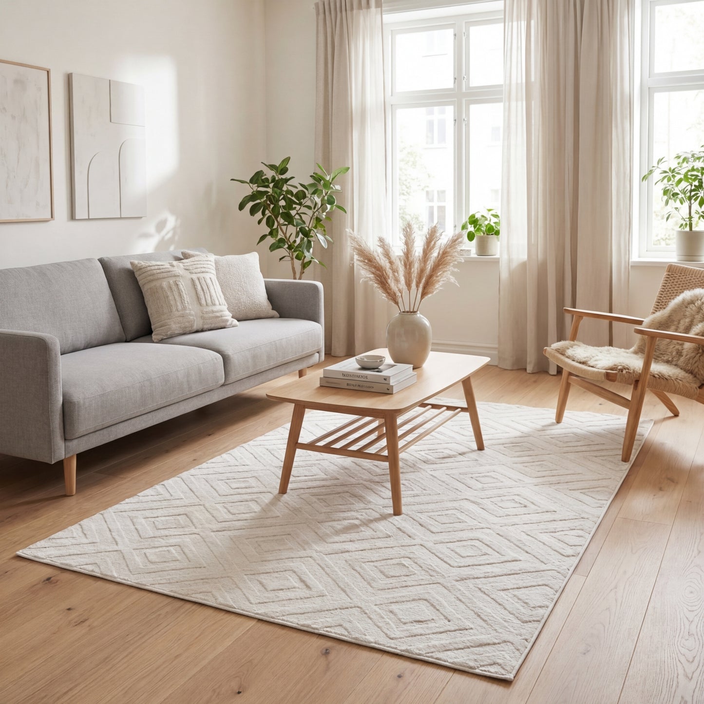 Tappeto lavabile in lavatrice leggero disegno moderno colore crema- UN7002