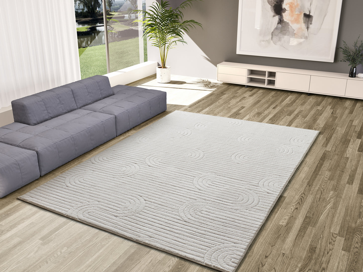 Tappeto lavabile leggero disegno moderno stile scandinavo crema- UN7003