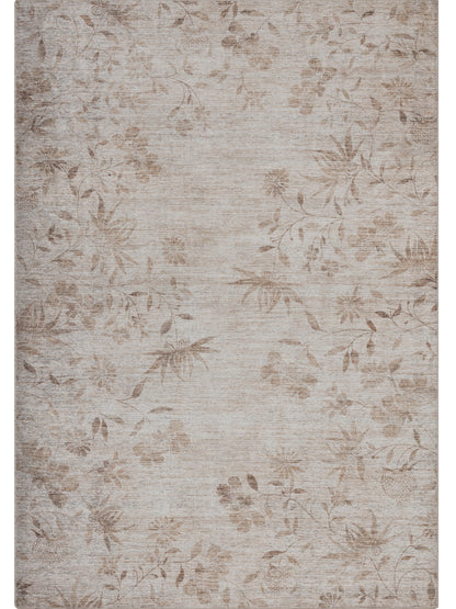 Tappeto lavabile moderno floreale in ciniglia avorio beige  - VR7002