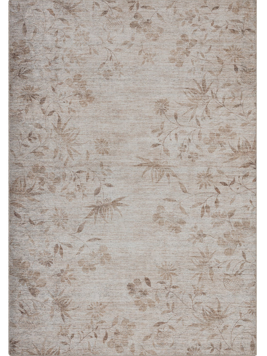Tappeto lavabile moderno floreale in ciniglia avorio beige  - VR7002