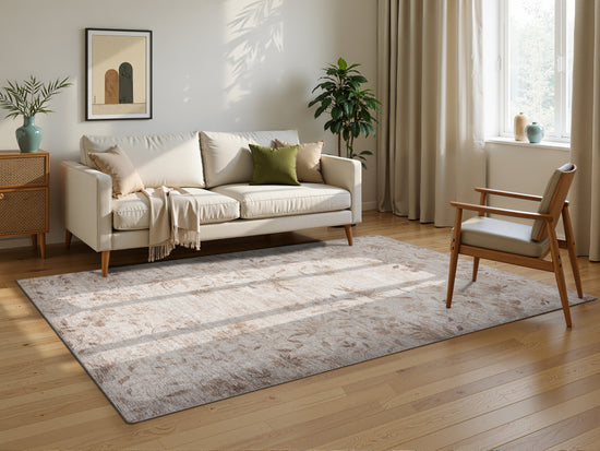 Tappeto lavabile moderno floreale in ciniglia avorio beige  - VR7002