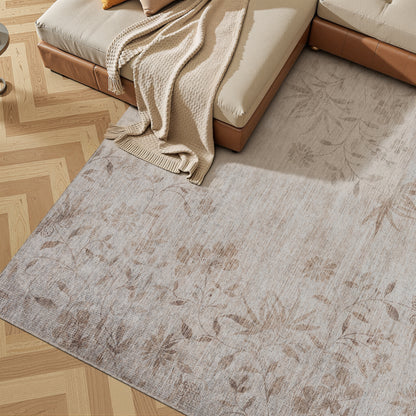 Tappeto lavabile moderno floreale in ciniglia avorio beige  - VR7002