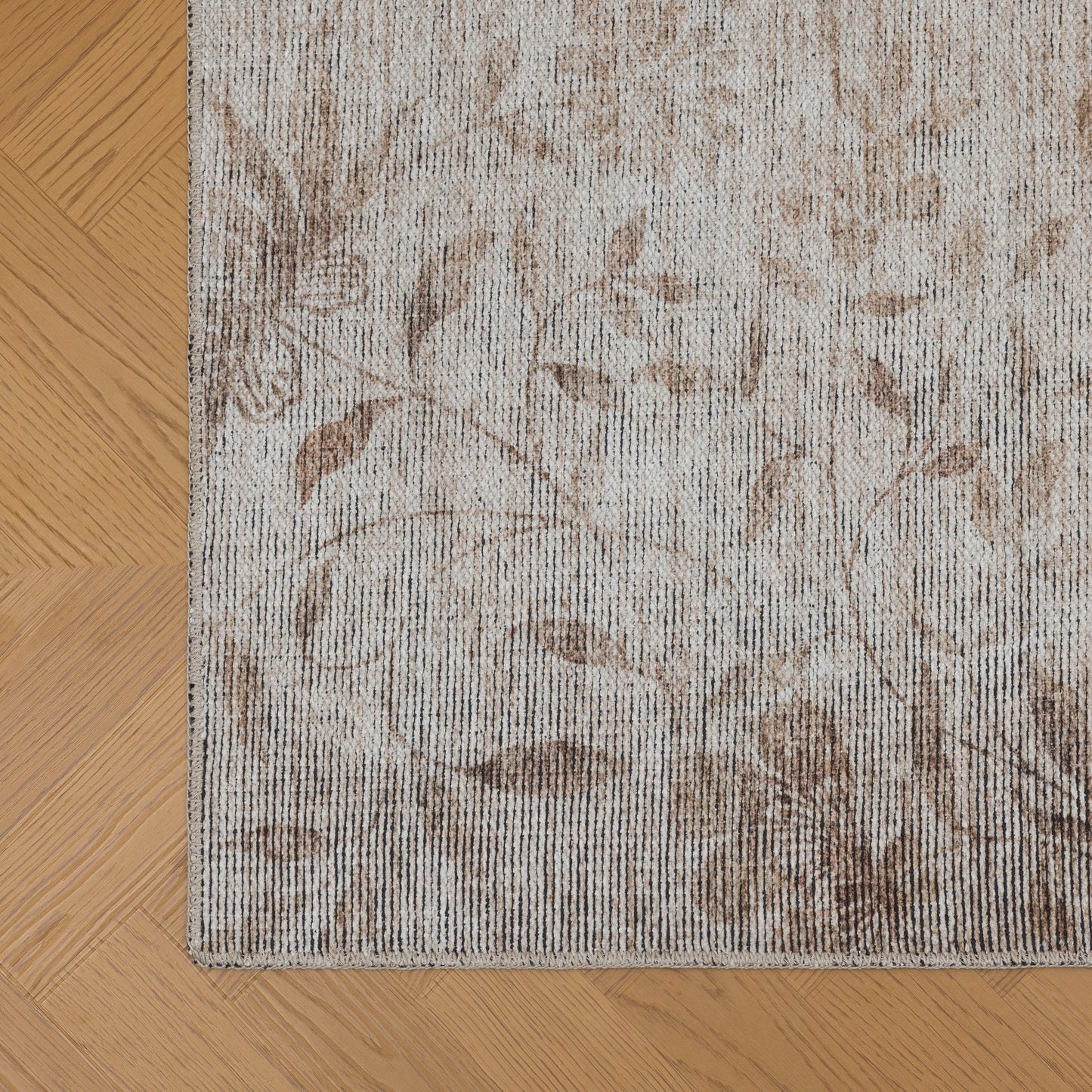 Tappeto lavabile moderno floreale in ciniglia avorio beige  - VR7002