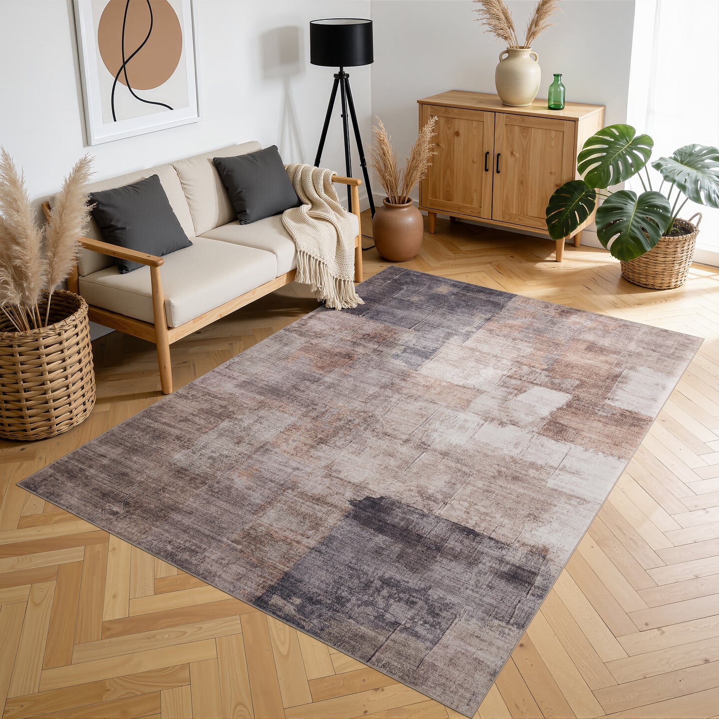 Tappeto moderno astratto lavabile beige marrone - VR2004