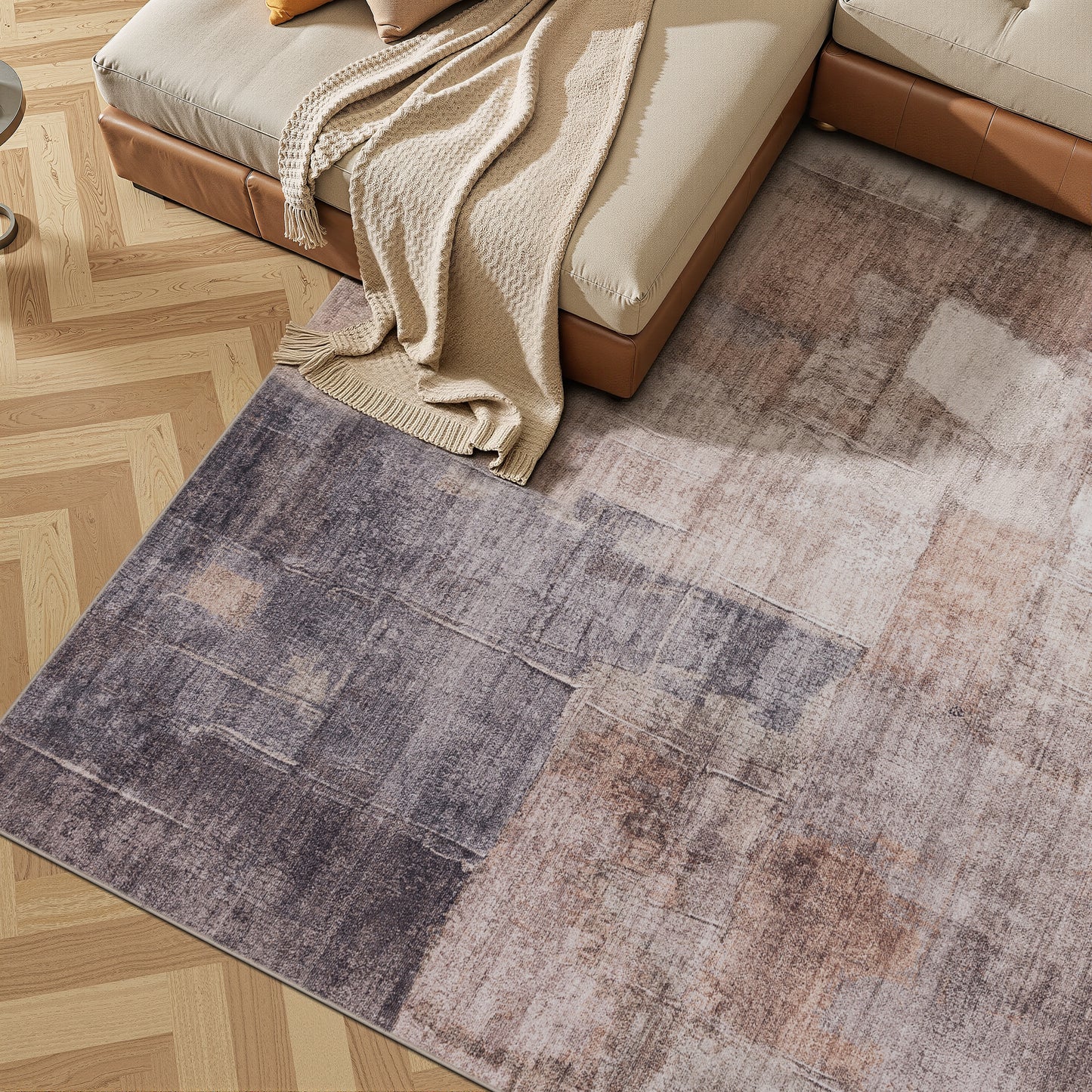 Tappeto moderno astratto lavabile beige marrone - VR2004