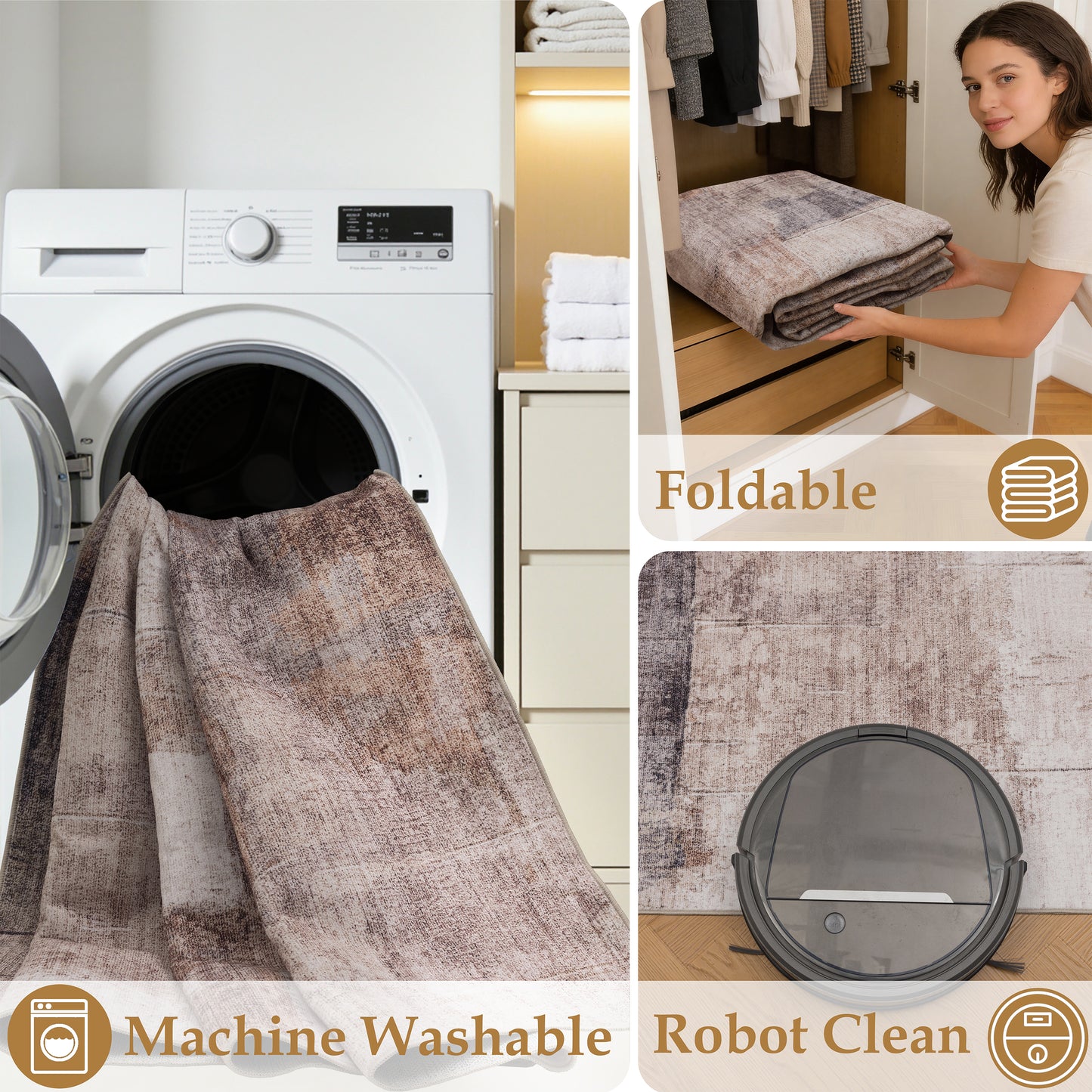 Tappeto moderno astratto lavabile beige marrone - VR2004