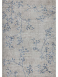 Tappeto lavabile moderno floreale in ciniglia beige blu  - VR7001