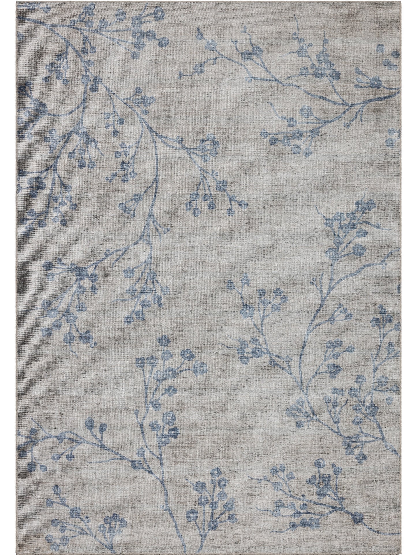 Tappeto lavabile moderno floreale in ciniglia beige blu  - VR7001