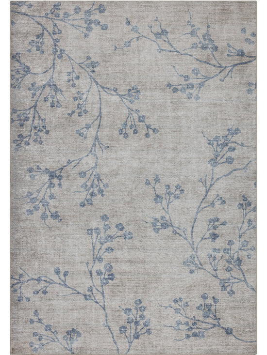 Tappeto lavabile moderno floreale in ciniglia beige blu  - VR7001
