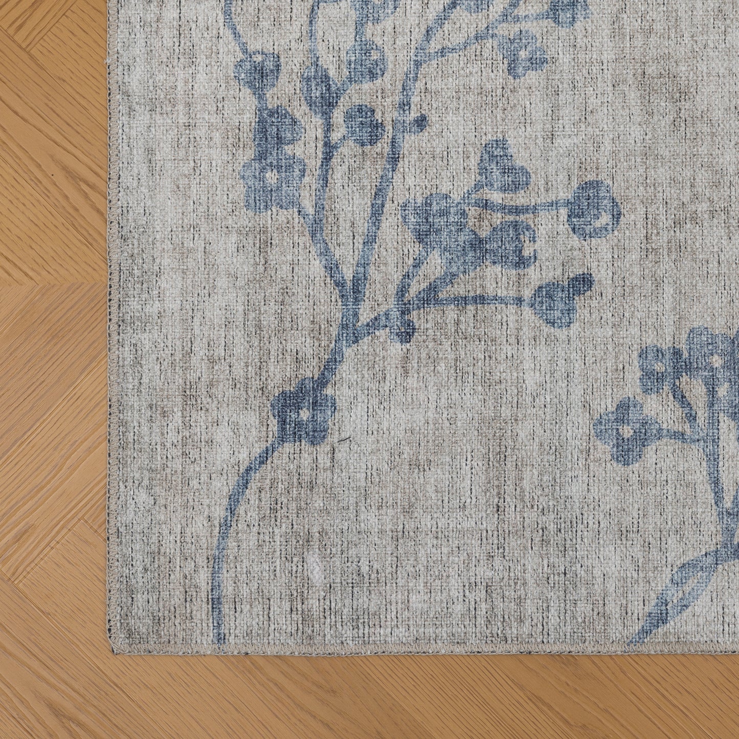 Tappeto lavabile moderno floreale in ciniglia beige blu  - VR7001