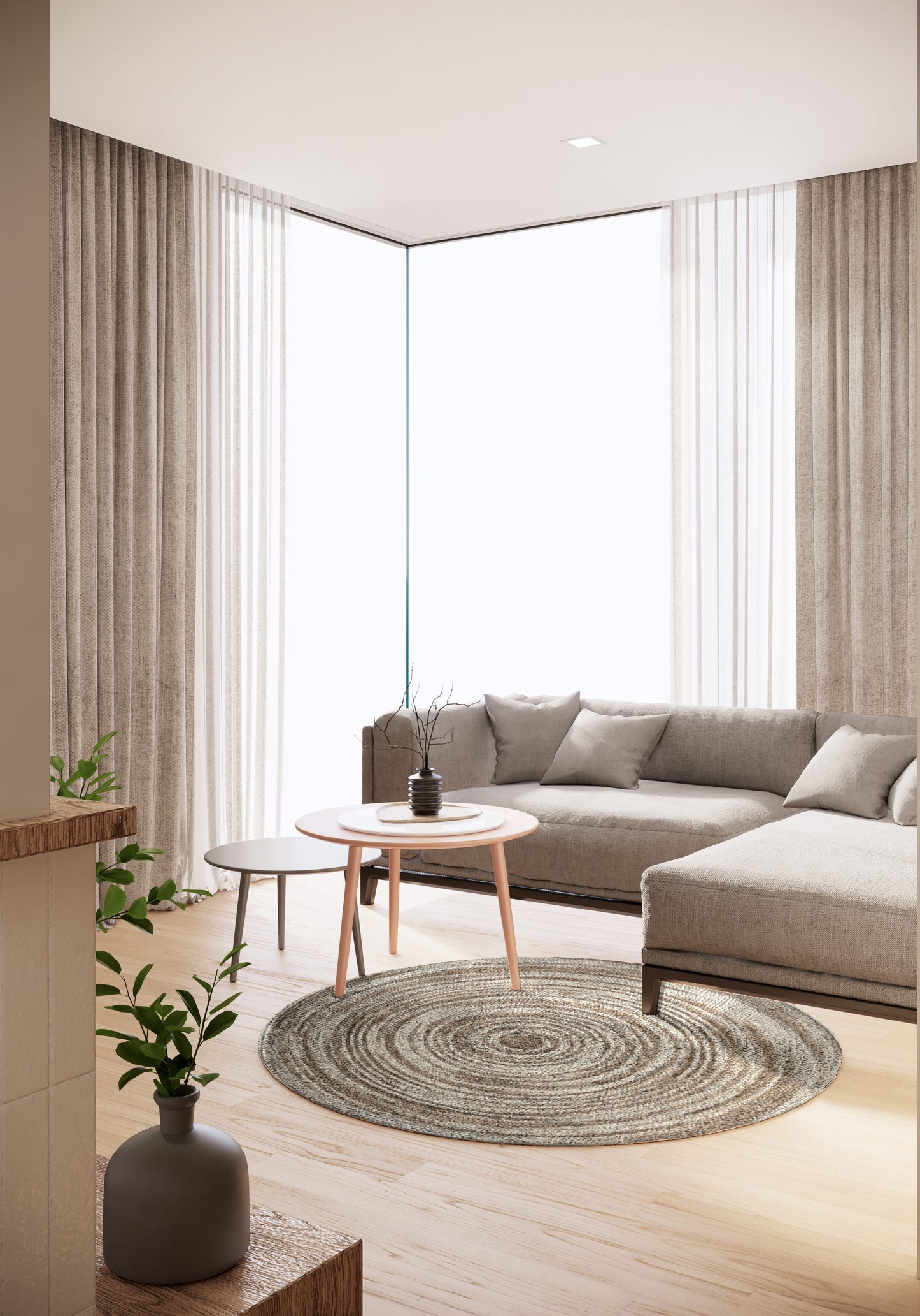 Tappeto rotondo beige 150 cm cottage rustico - VR2010