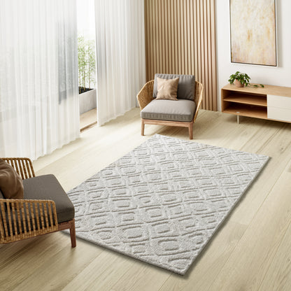 Tappeto salotto disegno in rilievo bianco - UN3002
