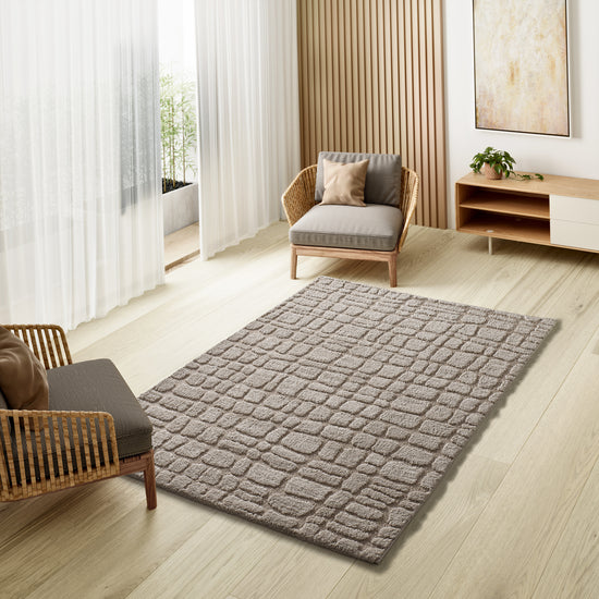 Tappeto salotto disegno in rilievo beige UN3001