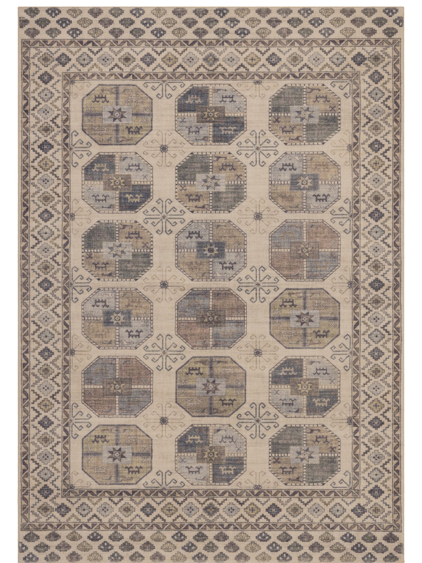 Tappeto stile persiano simil lana beige e grigio - VR5009