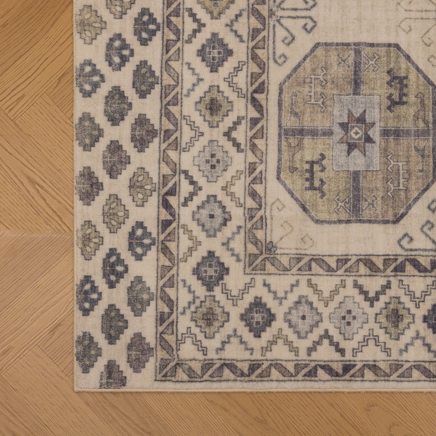 Tappeto stile persiano simil lana beige e grigio - VR5009